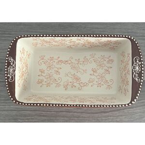 Temptations By Tara Floral Lace Orange And Brown‎ 1.75qt Loaf Pan EUC